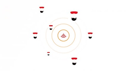 Aufkleber - Animation with internet icon and moving rings. Motion. Internet icon with signal propagation for users. Info animation with Internet distribution