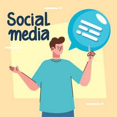 social media lettering with man