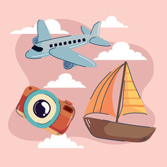 Poster - airplane and sailboat travel