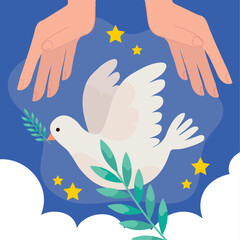 Sticker - peace dove with stars