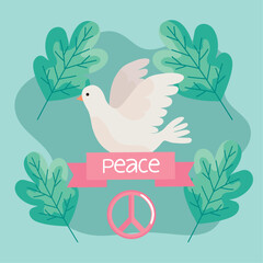 Sticker - peace lettering in ribbon and dove