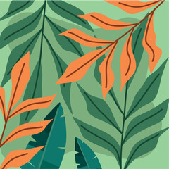 Sticker - green and orange leafs pattern