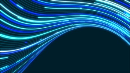 Poster - animated neon blue wave lines. frame movement of glowing digital bands. rays light. data transmissio