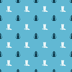 Sticker - Set Camping lantern and Cowboy boot on seamless pattern. Vector