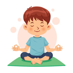 Canvas Print - Cute boy sitting cross-legged and meditating in yoga pose, calm and relaxed