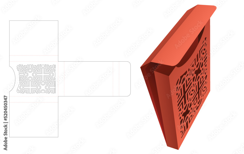 stenciled box die cut template and 3D mockup Stock Vector | Adobe Stock