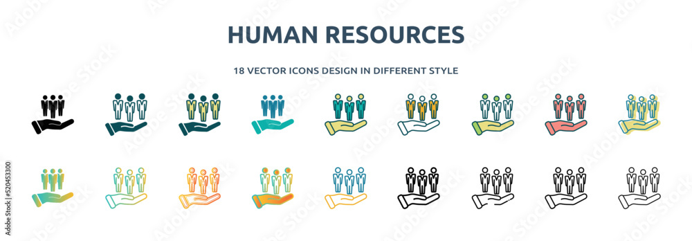 human resources icon in 18 different styles such as thin line, thick ...