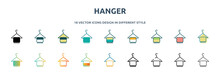 Hanger Icon In 18 Different Styles Such As Thin Line, Thick Line, Two Color, Glyph, Colorful, Lineal Color, Detailed, Stroke And Gradient. Set Of Hanger Vector For Web, Mobile, Ui