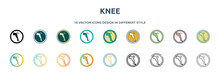 Knee Icon In 18 Different Styles Such As Thin Line, Thick Line, Two Color, Glyph, Colorful, Lineal Color, Detailed, Stroke And Gradient. Set Of Knee Vector For Web, Mobile, Ui