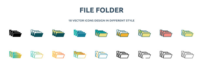 Poster - file folder icon in 18 different styles such as thin line, thick line, two color, glyph, colorful, lineal color, detailed, stroke and gradient. set of file folder vector for web, mobile, ui