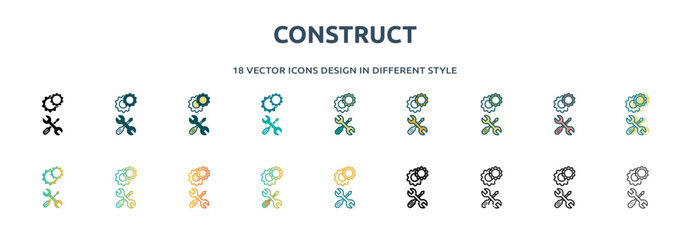 Poster - construct icon in 18 different styles such as thin line, thick line, two color, glyph, colorful, lin