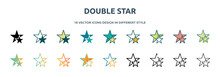 Double Star Icon In 18 Different Styles Such As Thin Line, Thick Line, Two Color, Glyph, Colorful, Lineal Color, Detailed, Stroke And Gradient. Set Of Double Star Vector For Web, Mobile, Ui