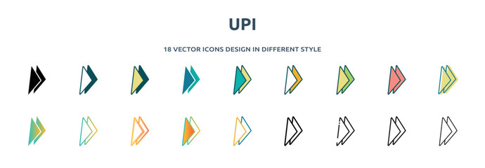 Poster - upi icon in 18 different styles such as thin line, thick line, two color, glyph, colorful, lineal co