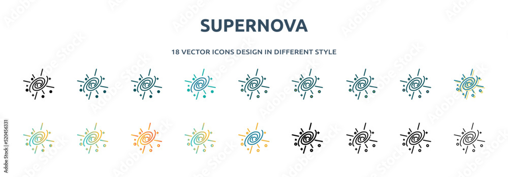 supernova icon in 18 different styles such as thin line, thick line ...