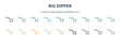 big dipper icon in 18 different styles such as thin line, thick line, two color, glyph, colorful, lineal color, detailed, stroke and gradient. set of big dipper vector for web, mobile, ui