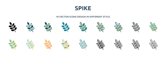 Poster - spike icon in 18 different styles such as thin line, thick line, two color, glyph, colorful, lineal color, detailed, stroke and gradient. set of spike vector for web, mobile, ui