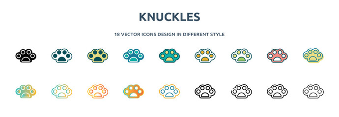 Canvas Print - knuckles icon in 18 different styles such as thin line, thick line, two color, glyph, colorful, lineal color, detailed, stroke and gradient. set of knuckles vector for web, mobile, ui