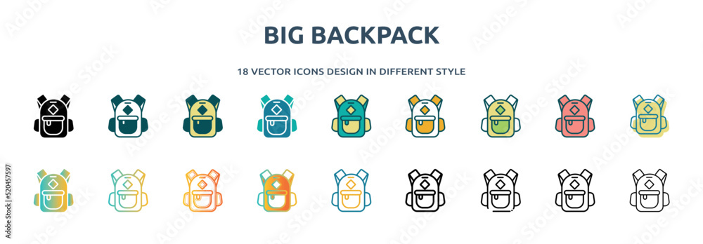 big backpack icon in 18 different styles such as thin line, thick line ...