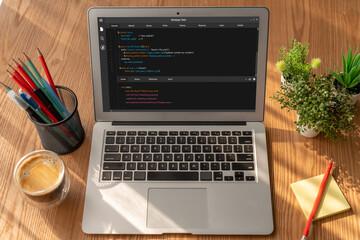 Software development programming on computer screen for modish application and program coding