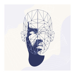 Canvas Print - Wireframe mesh head shape consisting of connected dots and lines. Human face silhouette