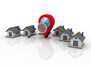 Fototapete - 3d illustration Search for Property. a Map with Large Red GPS Pointer containing
