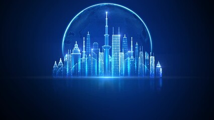 Poster - The Smart City of Cyberspace And Metaverse Concept, Technology Digital Blue Abstract Background.