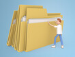 Employee with documents and file folders isolated background