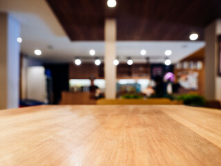 Wall Mural - Table top indoor cafe restaurant Blur background