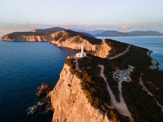 Wall Mural - aerial view of Lefkada island lighthouse at the cliff