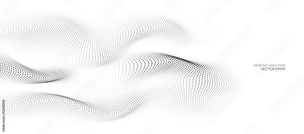 Flowing dots particles wave pattern black isolated on white background ...
