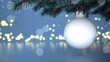 Leinwandbild Motiv Weiße Weihnachtskugel unter einem Tannenbaum