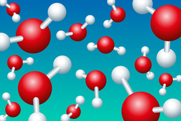 Wall Mural - water molecules floating around in front of a bluish turquoise background. ball-and-stick models of 