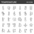 © SkyLine - Temperature Symbol Set of 30 outline icons. Temperature Scale Symbol. Warm cold Symbol. vector thermometer showing the temperature