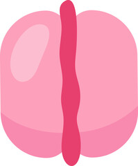 Poster - Pink macaron with cream semi flat color vector object. Elegant dessert. Full sized item on white. Confectionery simple cartoon style illustration for web graphic design and animation