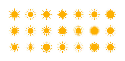 Poster - Sun icon set. Vector collection of sun stars for use in as logo or weather icon. Vector flat design.