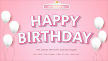 Soft Pink Happy Birthday Text Effect With Balloons
