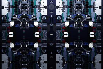 Aufkleber - 3d illustration of a realistic model of a robot or  colorful cyber armor. Close-up equipment for mining crypto-bitcoin; ether. Video cards; motherboards