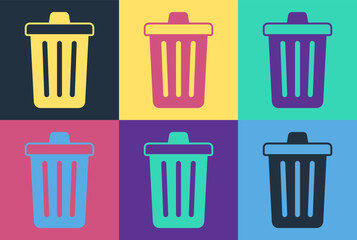 Poster - Pop art Trash can icon isolated on color background. Garbage bin sign. Recycle basket icon. Office trash icon. Vector