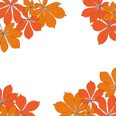 Wall Mural - Border of vector chestnut leaf outline. Simple outline chestnut leaves illustration for frame and web banner. Realistic hand drawn leaves illustration set on white background.