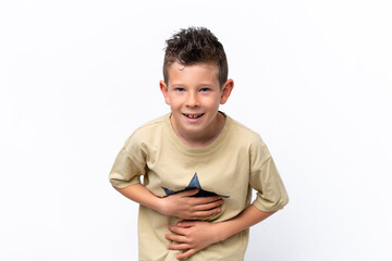 Wall Mural - Little caucasian boy isolated on white background smiling a lot