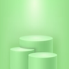 Aufkleber - Realistic 3D podiums, green isolated pillar stands. Vector illustration winners arena, scene for products exhibition and showcase. Steps pedestals, studio platforms or promotion displays