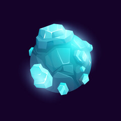 Poster - Galaxy space planet with ice crystal surface, blue frozen vector globe, glowing sphere in universe. Ui game object, fantasy comet, meteor isolated on black background. Astronomy object in deep space