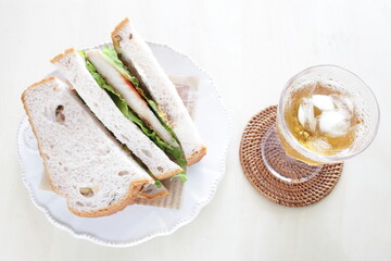 Wall Mural - Pan fried Swordfish fillet in sandwich for homemade breakfast