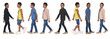 © Curto - side view of a group of same teen various  outfits walking on white background