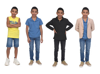 Wall Mural - front view of group of same teen various outfits on white background