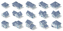 Isometric Big Set Of Low Villas. Various Types Of Villas. Country House