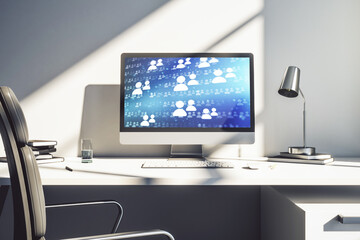 Poster - Modern computer screen with social network media concept. 3D Rendering