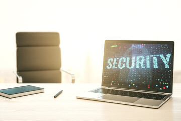 Poster - Cyber security creative concept on modern laptop monitor. 3D Rendering