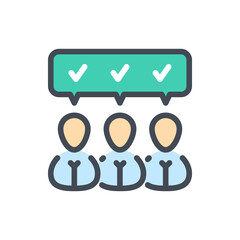 Fototapete - Employee approval, Decision making and Joint decision color line icon. Group of people with check marks in chat box vector outline colorful sign.