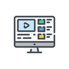 Fototapete - Online video service and video content and lecture color line icon. Online education and Video tutorials vector outline colorful sign.
